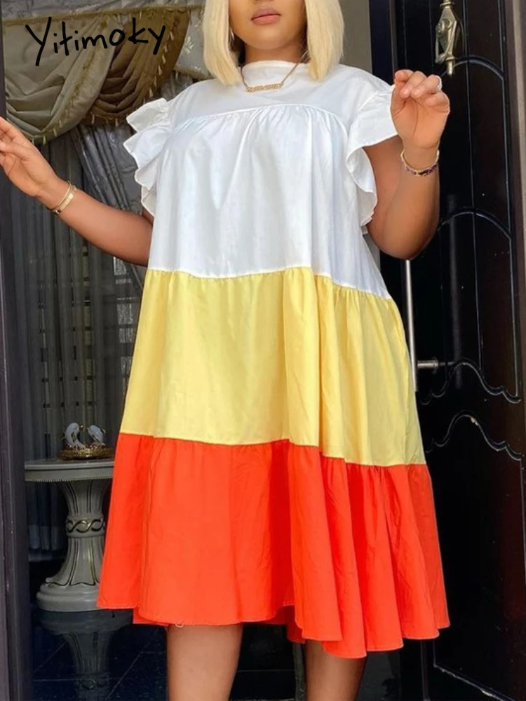 

Yitimoky Women Shirt Dress Loose Patchwork Oversized Summer Ruffles Big Size Party African XXL Female Vestidos 2022 Summer Robes