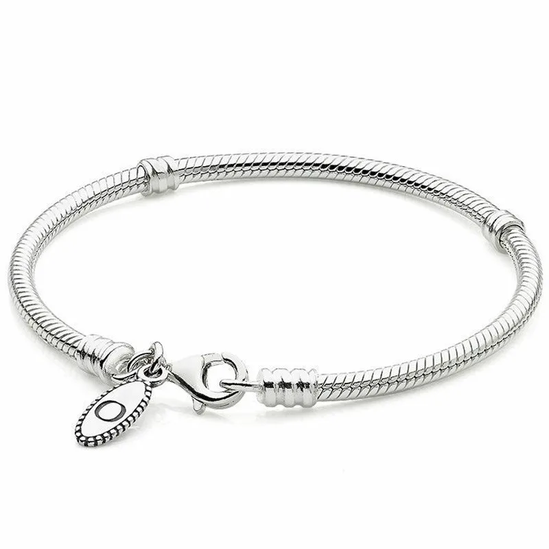 

Original Moments Lobster Claw Clasp Snake Chain Basic Bracelet Bangle Fit Women 925 Sterling Silver Bead Charm Fashion Jewelry
