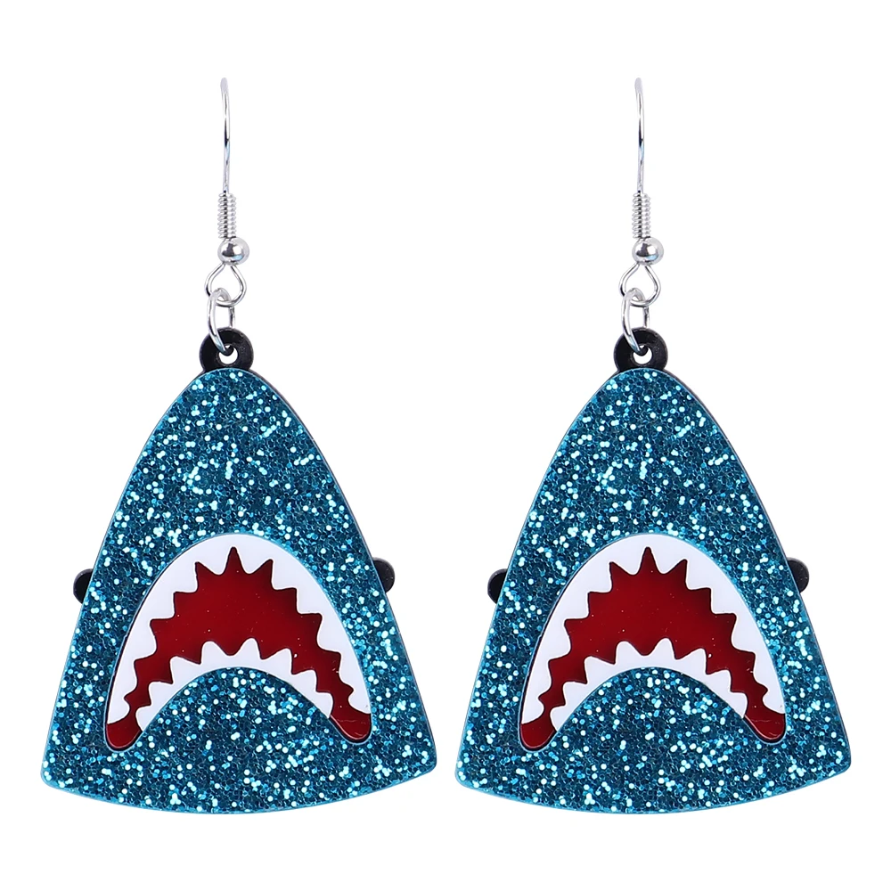

Hyperbole Glitter Powder Serrated Shark Acrylic Women's Earrings Hip Hop Red Mouth Ocean Animal Drop Earring 2023 Trendy Jewelry