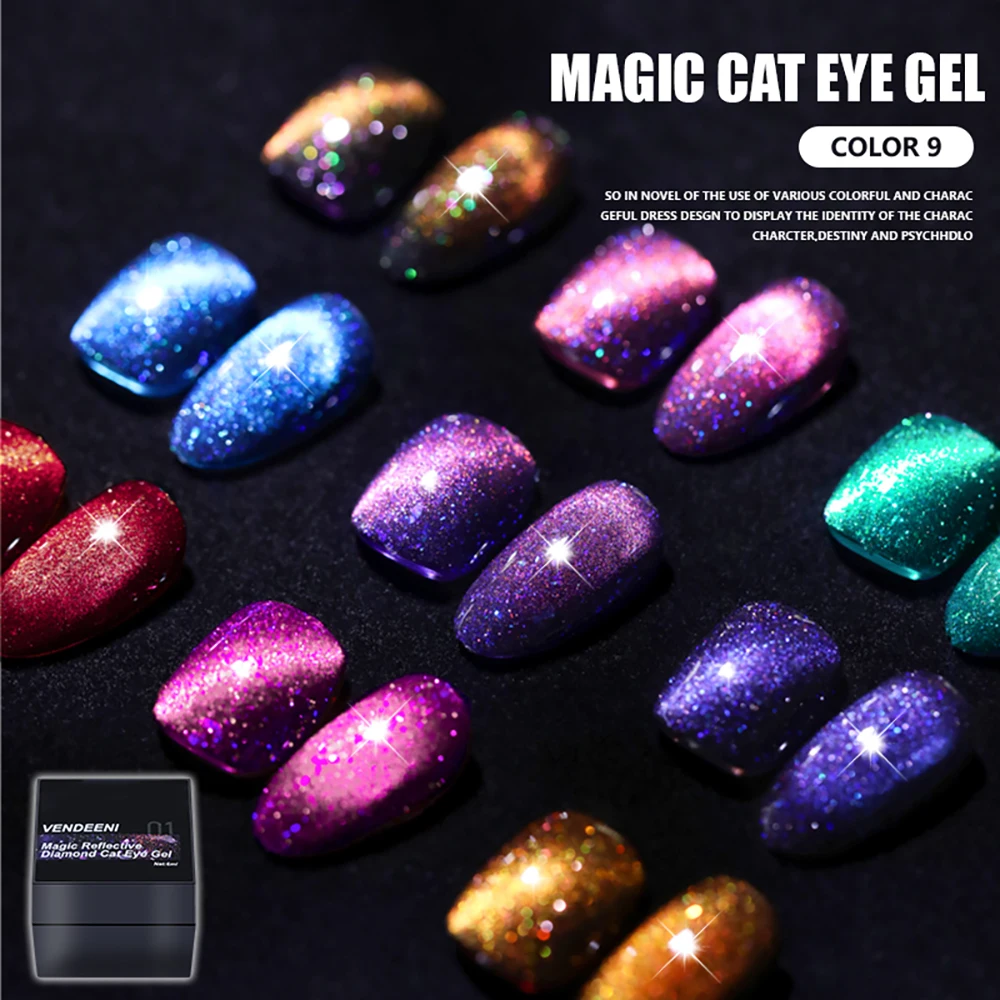 

Vendeeni 9 Colors Broken Diamond Glitter Laser Wide Cat Eye Nail Gel Polish Shining Galaxy UV Magnetic Gel Varnish For Nail Art