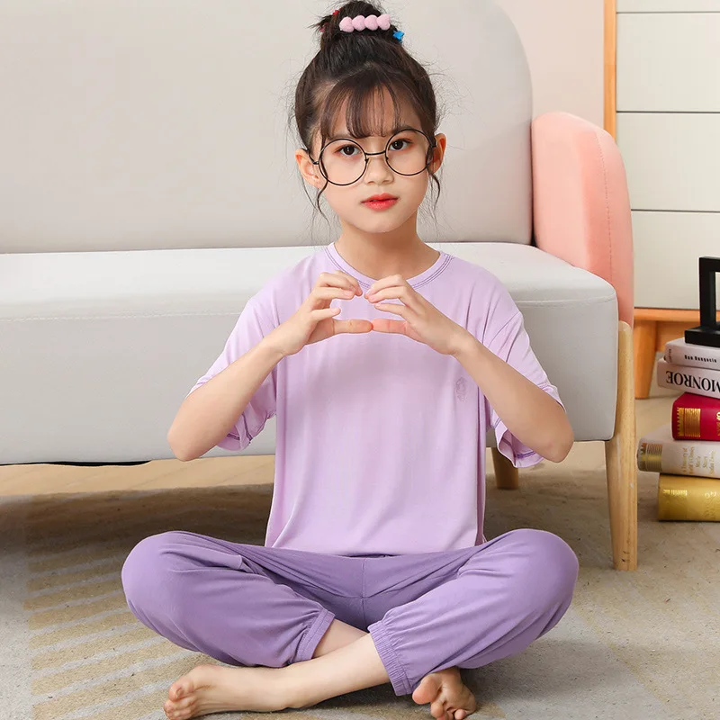 

Teenage Girls Pajamas New Summer Short sleeve Children's Clothing Boys Sleepwear Modal Pyjamas Sets For Kids 9 10 12 16 Years