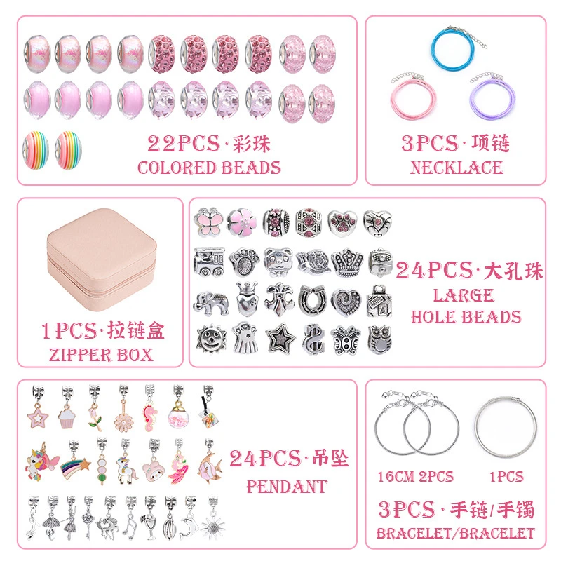 Fit Original Pandora Charms Bracelet Making Kit For Kids Unicorn Box DIY Beads Dangle Necklace Accessories Women Bijoux Set Gift
