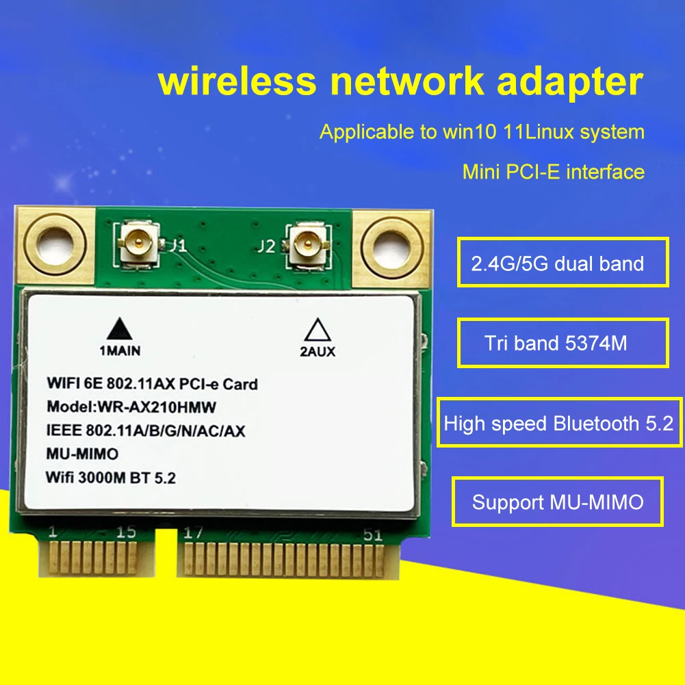 

Двухдиапазонная Wi-Fi 6E сетевая карта, совместимая с Bluetooth 5,2 2,4G/5GH WIFI 6E, беспроводная сетевая карта Mini PCI-Express 5374M для ноутбука