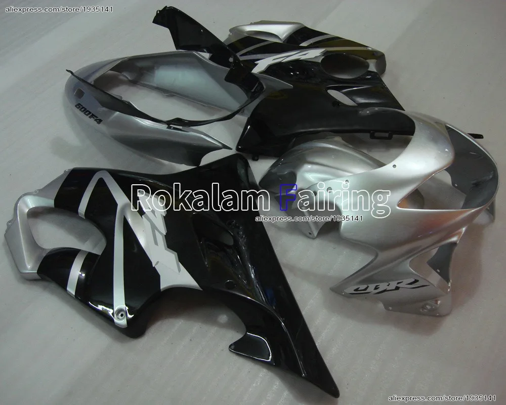 

For Honda CBR600 F4 1999 2000 Body Kit CBR600F4 99 00 CBR 600 Black Silver ABS Sportbike Fairing (Injection molding)