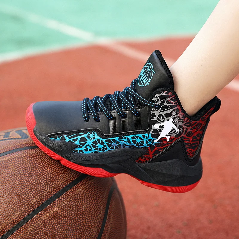 New Brand Breathable Leather Kid Basketball Sneakers Non-slip Wear resistance Boy Training Shoes Anti-shock Child Athletic Shoes