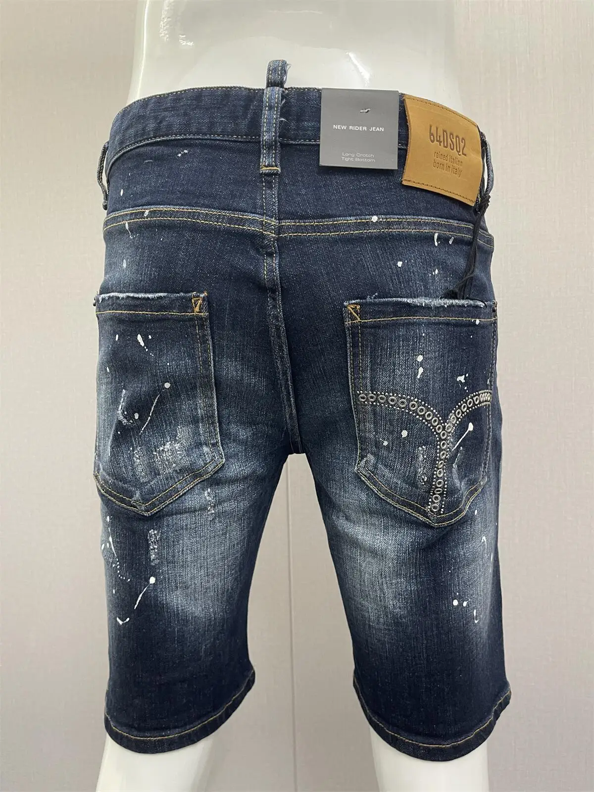 2023 Spring/Summer New Jeans Men's Denim Shorts Fashion Slim Fit Water Wash Hole Patch Embroidery Capris
