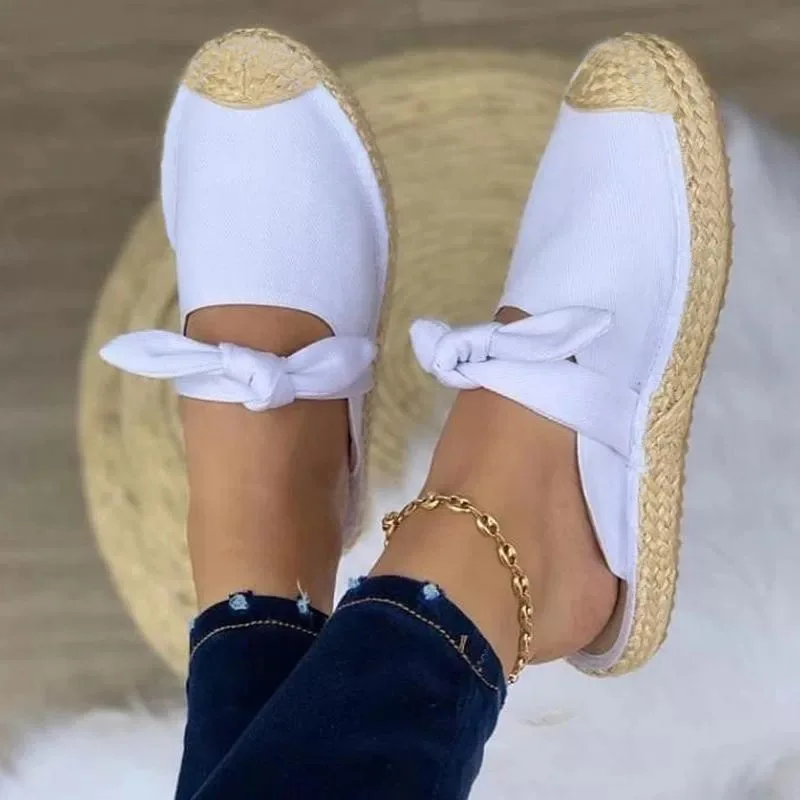 

White black hemp rope sole shoes women's bow tie women's 43 size flat women's shoes 2022 sets of mouth women's go out shoes
