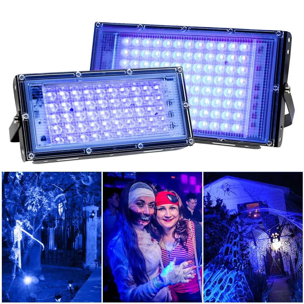 

EU Plug For Indoor Bar Dance Party Blacklight UV Flood Light 50W 100W AC220V 395nm 400nm Ultraviolet Fluorescent Stage Lamp