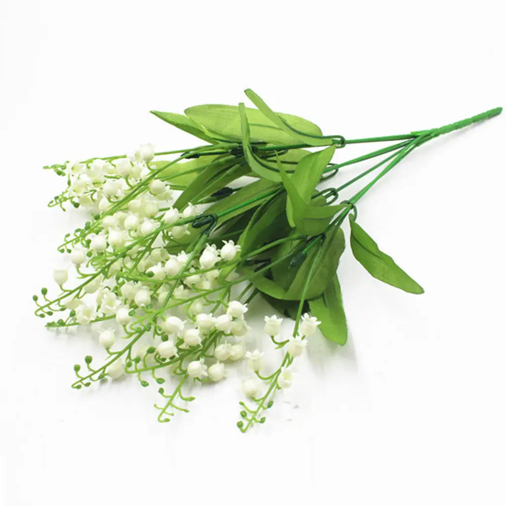 Фото Искусственный букет из 2-х имитаций ландышей (Convallaria Majalis) с 7 ветками для свадебного декора, украшения дома, праздничных мероприятий, зеленый №5