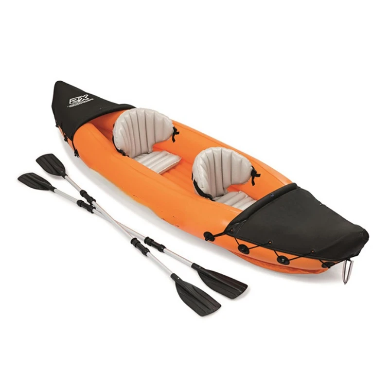 

Inflatable Kayak Fishing Boat Portable Water Sport with Paddle Air Pump and Bag for 2Persons Size 321*88 CM Orange