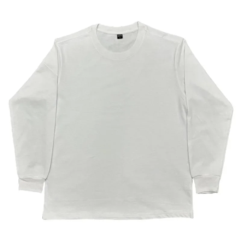 American Pure Cotton Solid Color Mens T-shirt Trend Loose Neckline with Double Gauze Material Base Long Sleeves Men Clothing