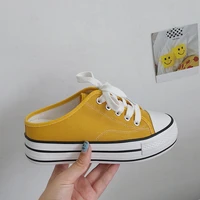 2022 new summer casual womens shoes canvas inside high womens shoes thick soles lazy half slippers comfortable womens shoes
