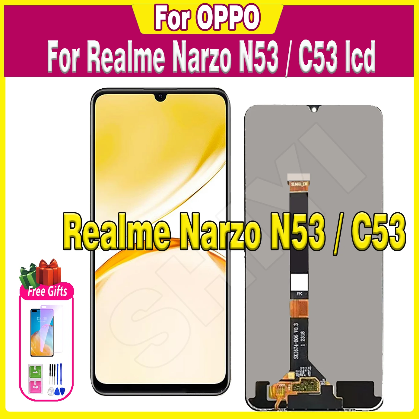 

6,74 "Оригинальный дисплей для Realme C53 RMX3760 для Oppo Realme Narzo N53 LCD RMX3761 дисплей сенсорный экран в сборе дигитайзер