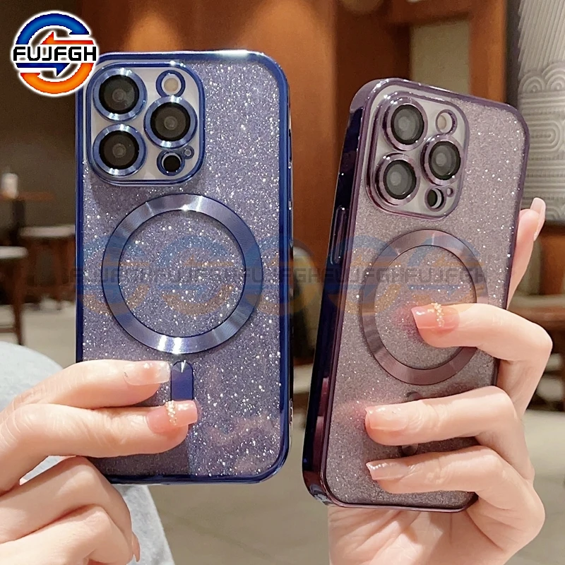 Роскошный гальванический Magsafe чехол для телефона с беспроводной зарядкой для iPhone 14 13 12 11 Pro Max, Мягкий бампер с градиентным цветом, блестящий чехол Роскошный гальванический Magsafe чехол для телефона с беспроводной зарядкой для iPhone 14 13 12 11 Pro Max, Мягкий бампер с градиентным цветом, блестящий чехол