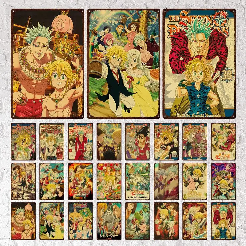 

New Metal Signs Japanese Anime Vintage The Seven Deadly Sins Retro Laputa: Castle In The Sky Poster Vintage Poster for Kids