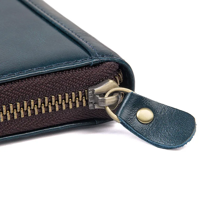 Fashion Women and Men Zipper Credit Card Holder Oil Wax Genuine Leather RFID Cards Zip Pouch Key Coin Small Change Card Bag