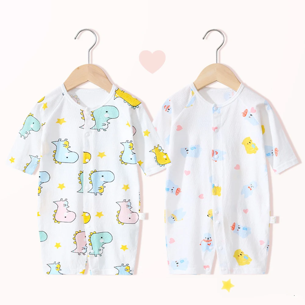 Летний комбинезон для младенцев на тонком белье с длинным рукавом для весны, обеспечивающий кондиционирование воздуха и дышащую одежду для возраста от 0 до 2 лет.