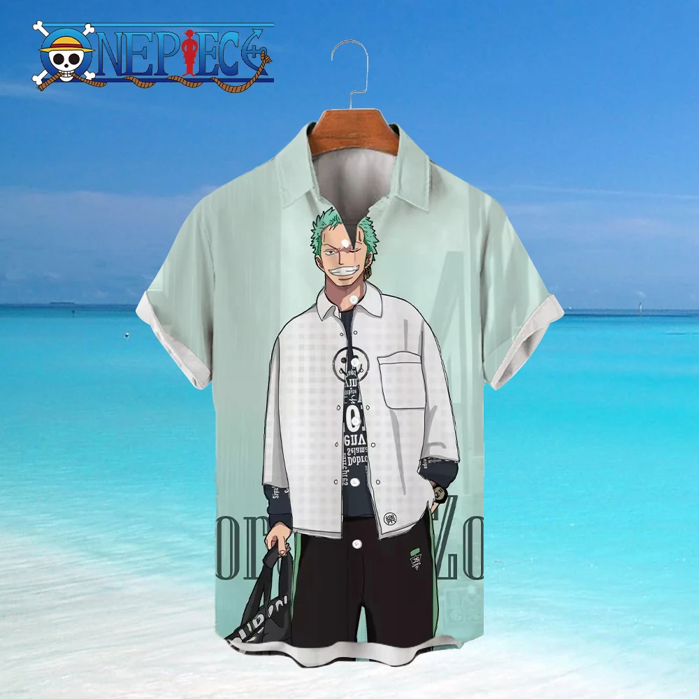 

One Piece Beach Shirts and Blouses Monkey D Luffy Summer Mens Clothes Men's Tops Oversize Elegant Shirt Man Zorro Social New