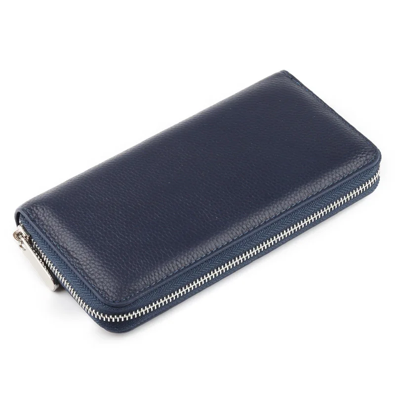 Aliwood Simple Genuine Leather Women Men Long Wallet High Quality Men's Cowhide Clutch Wallets Money Clip Zipper Purse Carteras