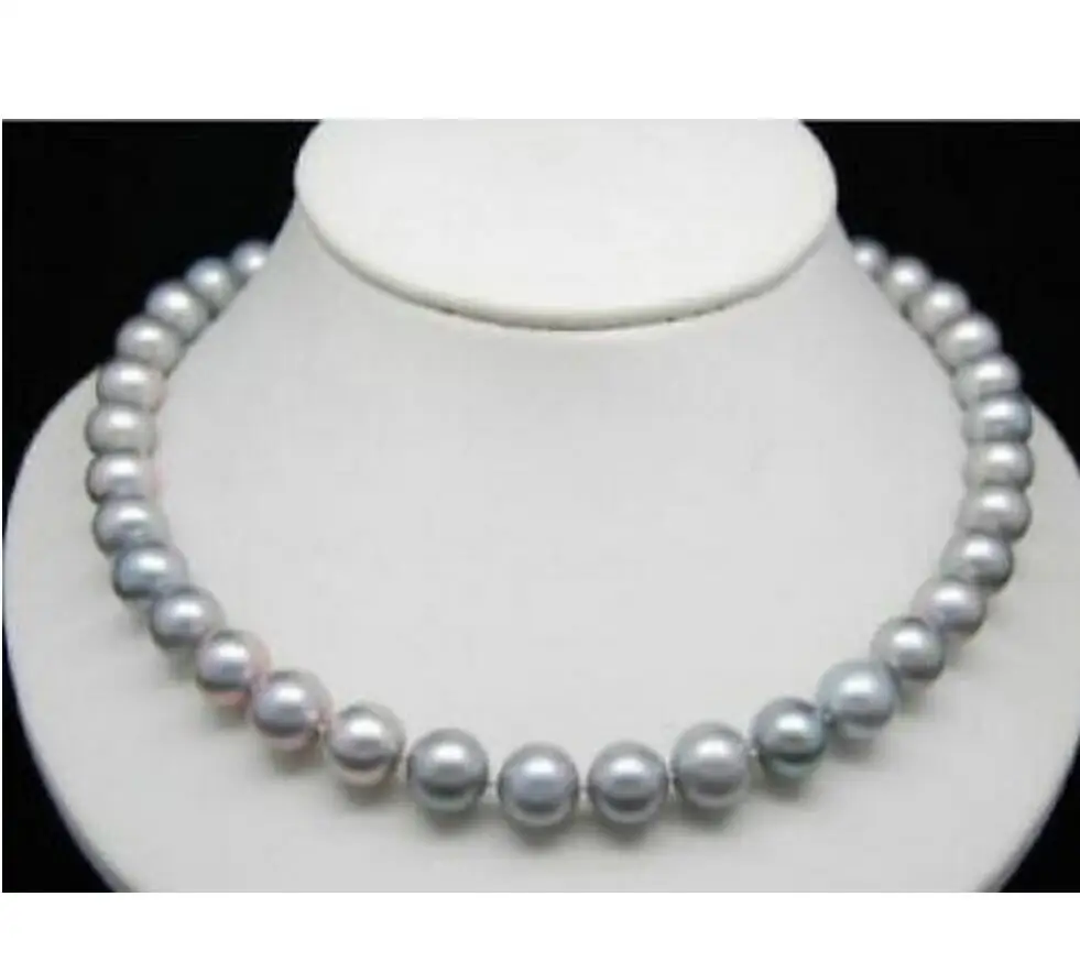 

Fashion jewelry Round AA+ 9-10MM South Sea Genuine Gray Pearl Necklace 18inch 14K/20 Gold Clasp