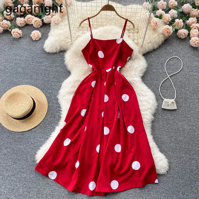 Gaganight женское платье в горошек на тонких бретельках Новинка лета 2022 Корейская