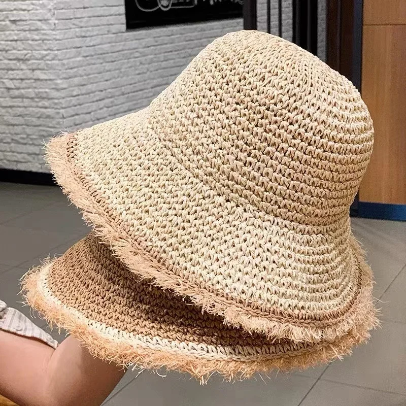 Простая 100% рафия с кисточками для девочек шляпа от солнца широкими полями флоппи