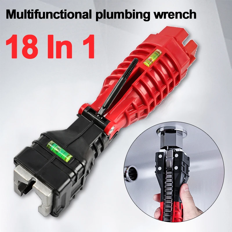 

18 In 1 Sink Wrench Multi Double Head Installer Flume Wrench Spirit Level Plumbing Repair Tool Auxiliary Tools for Plumbers