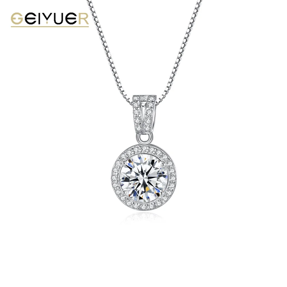 

GEIYUER D Color Moissanite Diamond Pendant Necklaces for Women 925 Sterling Silver Luxury Chain Trending Iced Bling Jewelry Gift