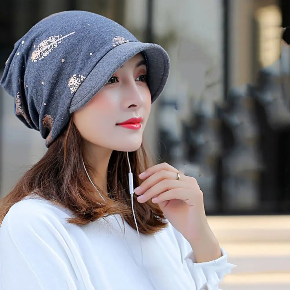 

Visors Hat Soft For Girl Autumn Winter Warmer Leaf Print Neck Warm Fashion Bonnet Bib Hats Women Hat Beanie