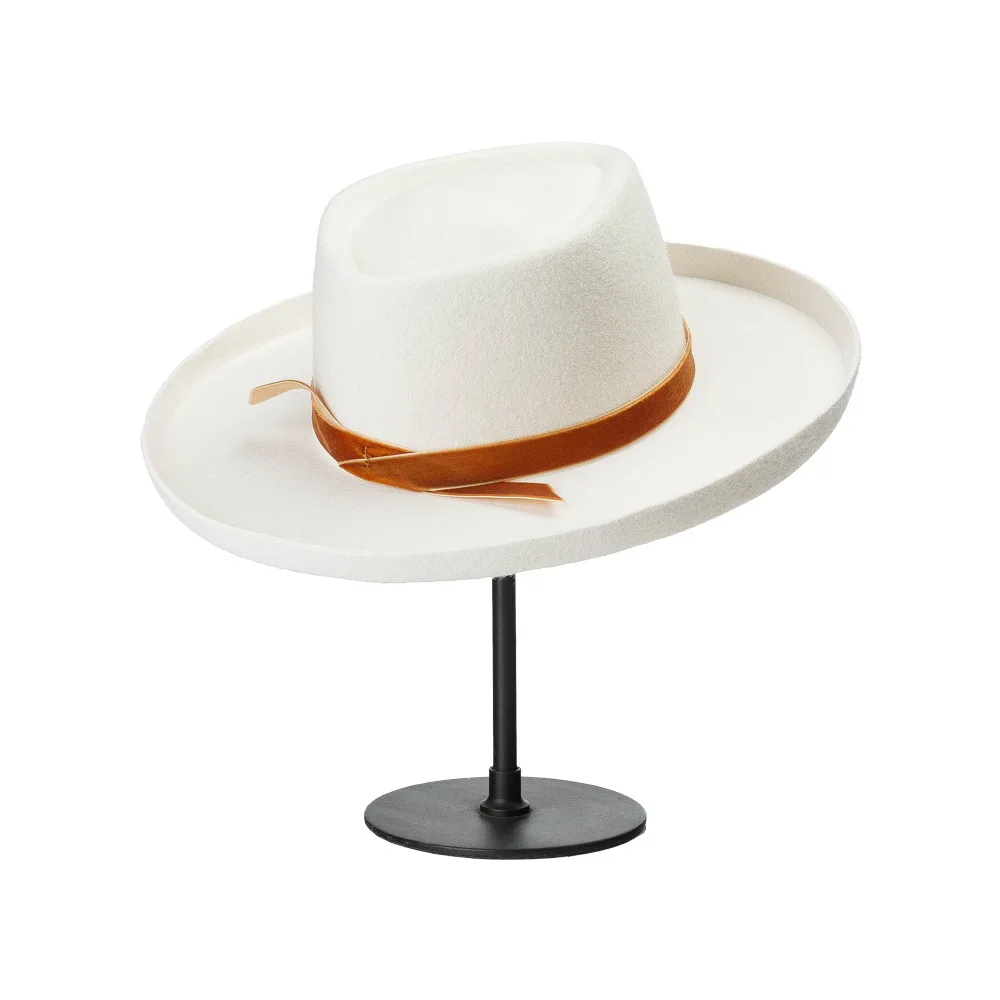 USPOP простая модная женская шляпа с завитыми краями бархатным украшением широкие