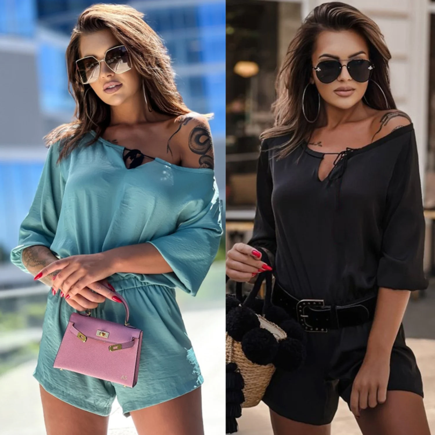 New Women's Fashion Solid Short Sleeve Loose Bodysuits