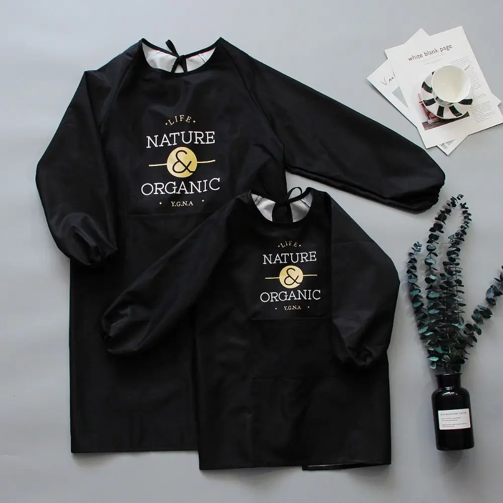 

With Pockets Apron Wipeable Long Sleeve Anti-fouling Chef Apron PVC Waterproof Uniform Cooking