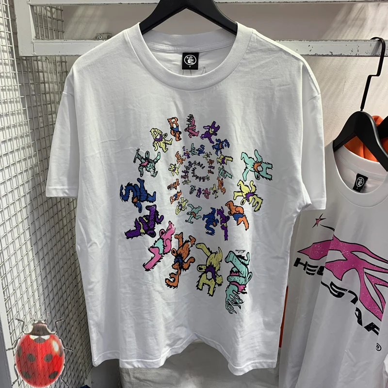 

European Size Hellstar Studios Vortex Dancing Bears Print Tee Men Women Oversize White Streetwear Casual Cotton Punk T-Shirt