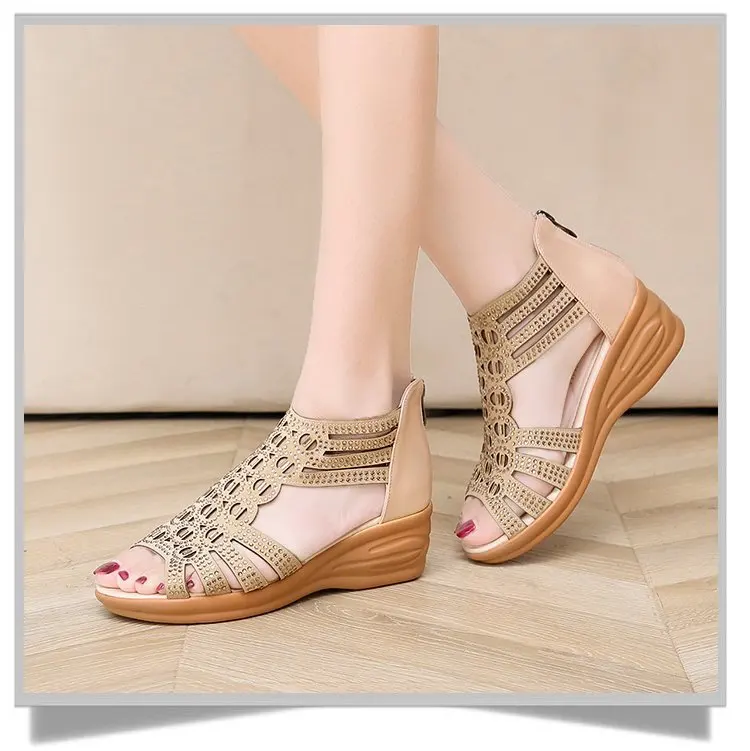 Classic Women Sandals Soft Bottom Wedge Heels Sandals Summer Shoes Women Platform Sandals BlackElegant Wedges Shoes For Women