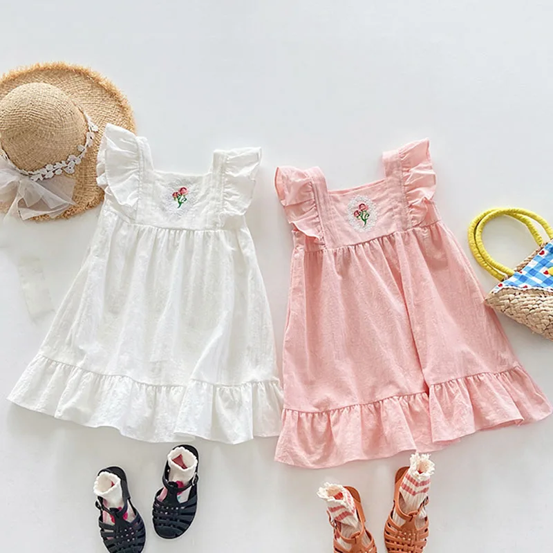 

XINYU Summer Clothing For Children's Sleeveless Dress Fashion Embroidery Baby Girls Dress Kid A-Line Skirt Simplicity Girl Dress