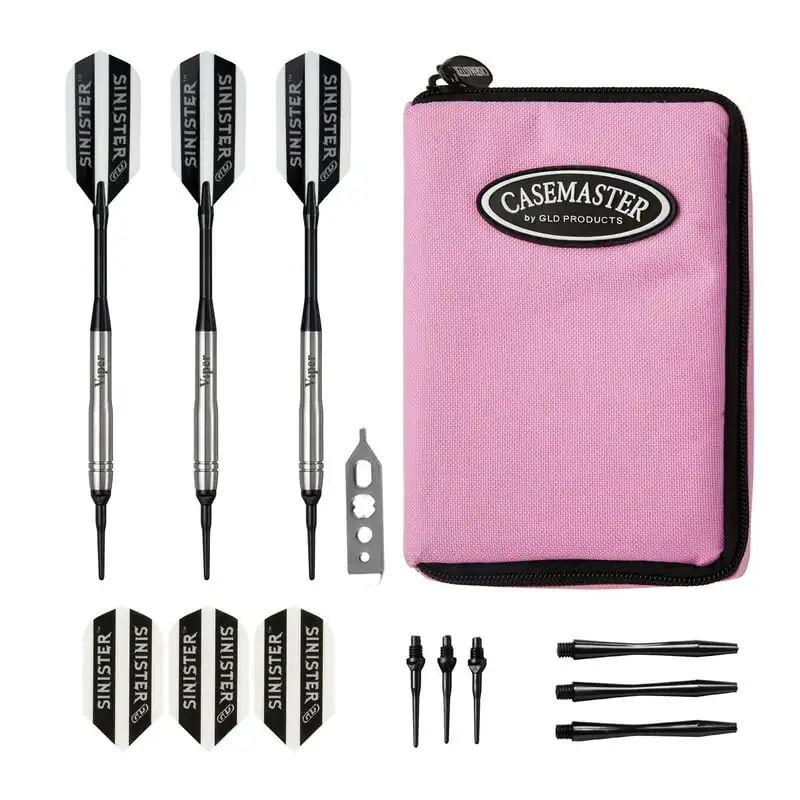 

Tungsten Soft Tip Darts Grooved Barrel 18 Grams and Select Pink Nylon Case