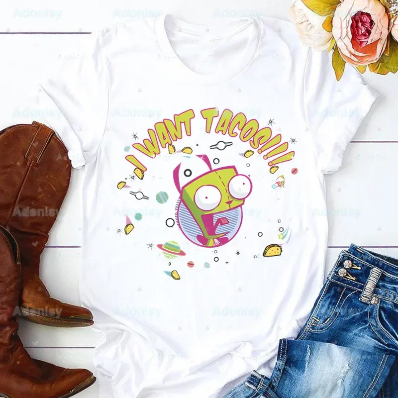 Kawaii мультфильм Invader Zim Alien аниме женские летние модные футболки с коротким рукавом