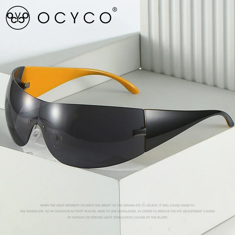 Женские солнцезащитные очки без оправы, слитные солнцезащитные очки в стиле ретро, с защитой UV400, большие размеры, Y2K, 2023