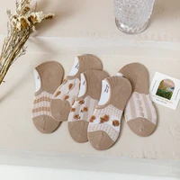 5 pcs summer thin short tube stockings brown small flower boat socks womens breathable shallow mouth japanese invisible cute