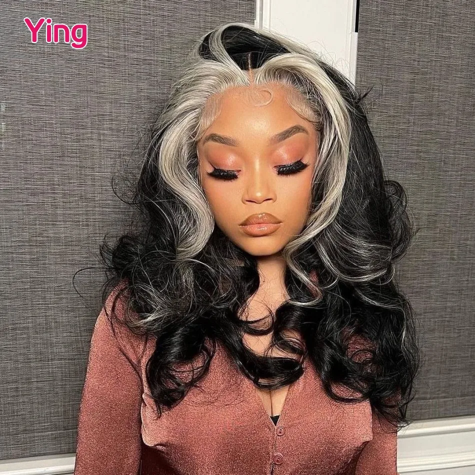Grey Ombre Colored Body Wave Wig Transparent 13x6 Lace Front Human Hair Wigs for Black Women Pre-Plucked 13X6 Lace Frontal Wigs