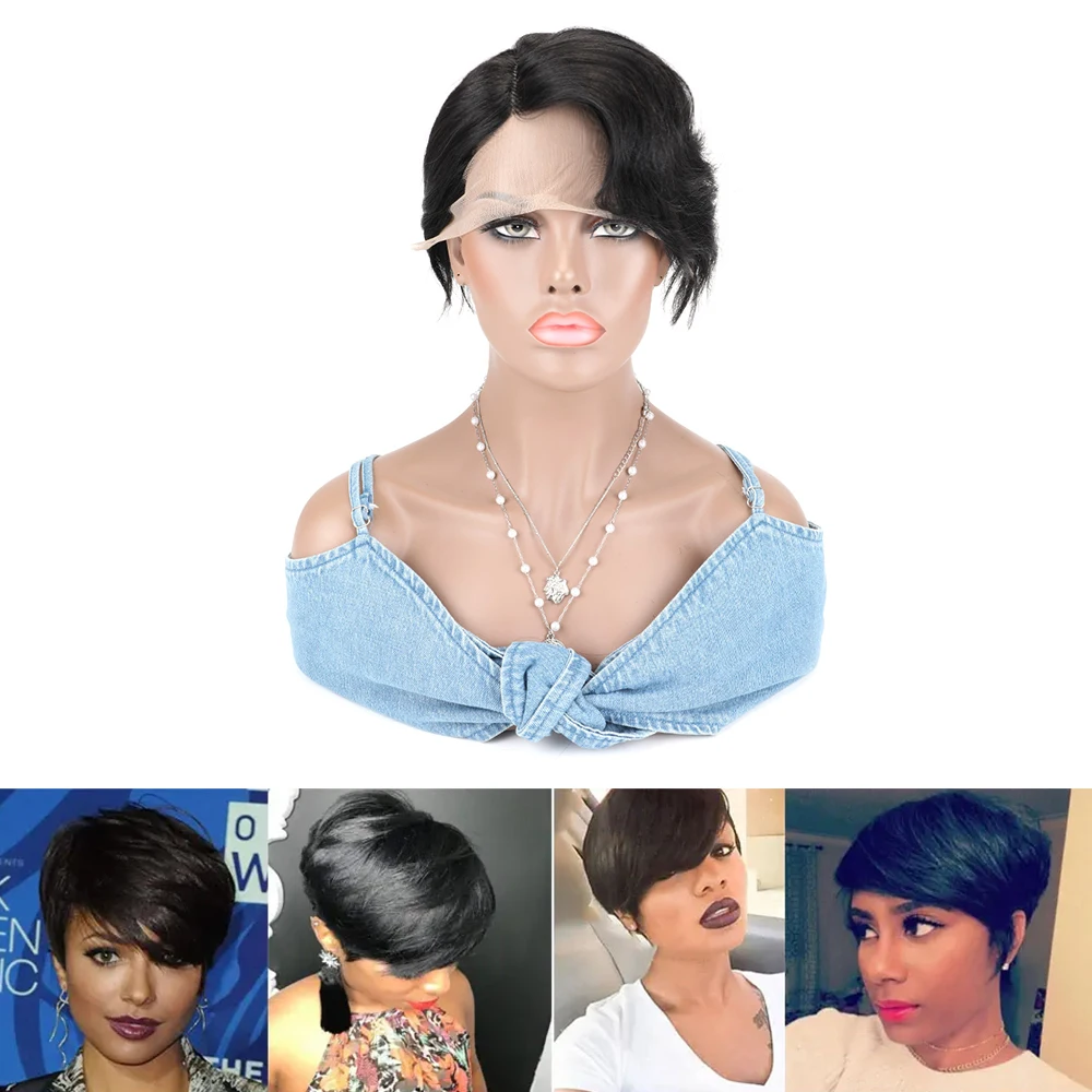 Lace Front Human Hair Wigs Short Curly Human Hair Part Lace Frontal Wigs Pixie Cut Wig 8