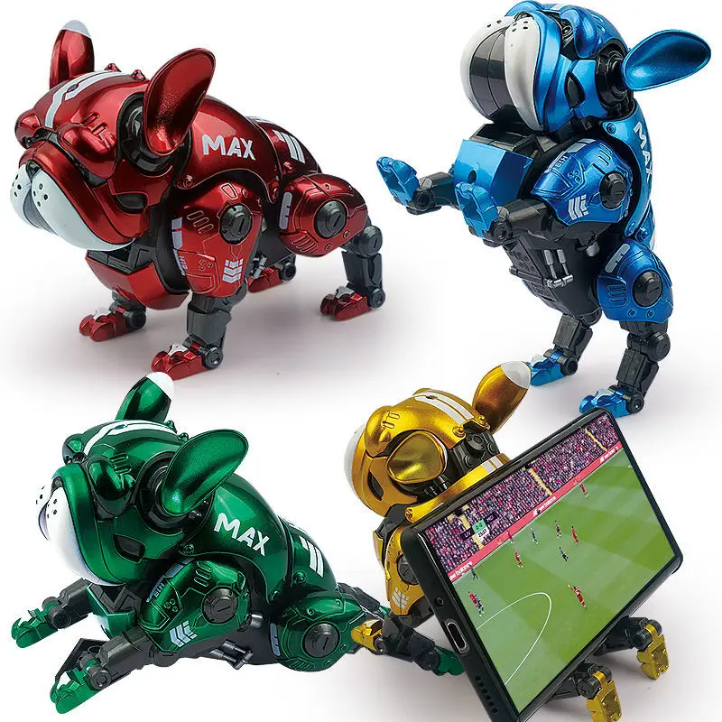 HWJ RAMBLERED Mechanical Bulldog Red Green Robot Dog Action Figure Collection Movable Metallic Texture Trendy Ornaments Toys