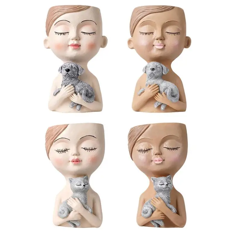 

Lady Face Flower Pots With Closed Eyes Resin Succulent Planters With Drainage Hole For Indoor Outdoor Home Decor Accessories