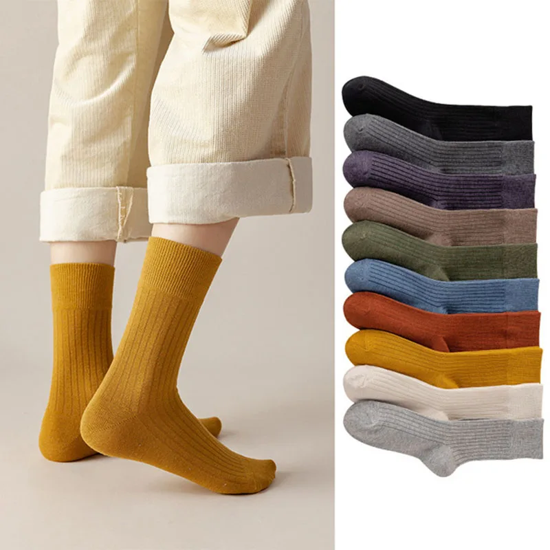 

Socks Women Winter Korean Style Cotton Knitting Harajuku Casual Sock Female Vintage Solid Color Socks Calcetines Divertidos