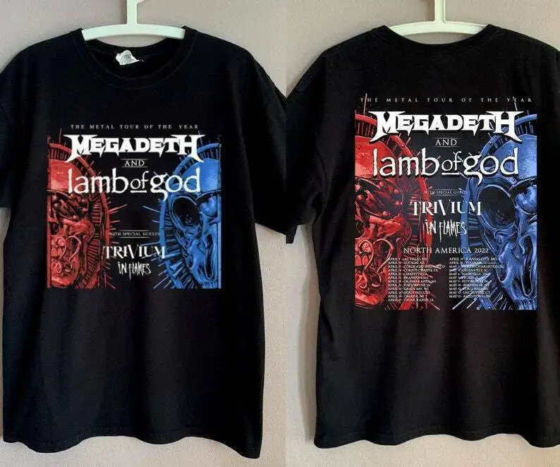 

2022 Megadeth and Lamb Of God Metal Tour Of The Year T-Shirt Men's S-3XL Cotton