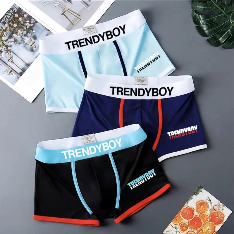 Men's Ice Silk Printed Boxer Men's Letter For Boxer Shorts Fashion Trend Boxer Shorts Comfortable Shorts L-4XL
