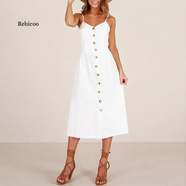 

Women Summer Dress Sexy Backless Midi Dress Boho Polka Dot Striped Floral Beach Dresses Female Casual Vintage Button Sundress
