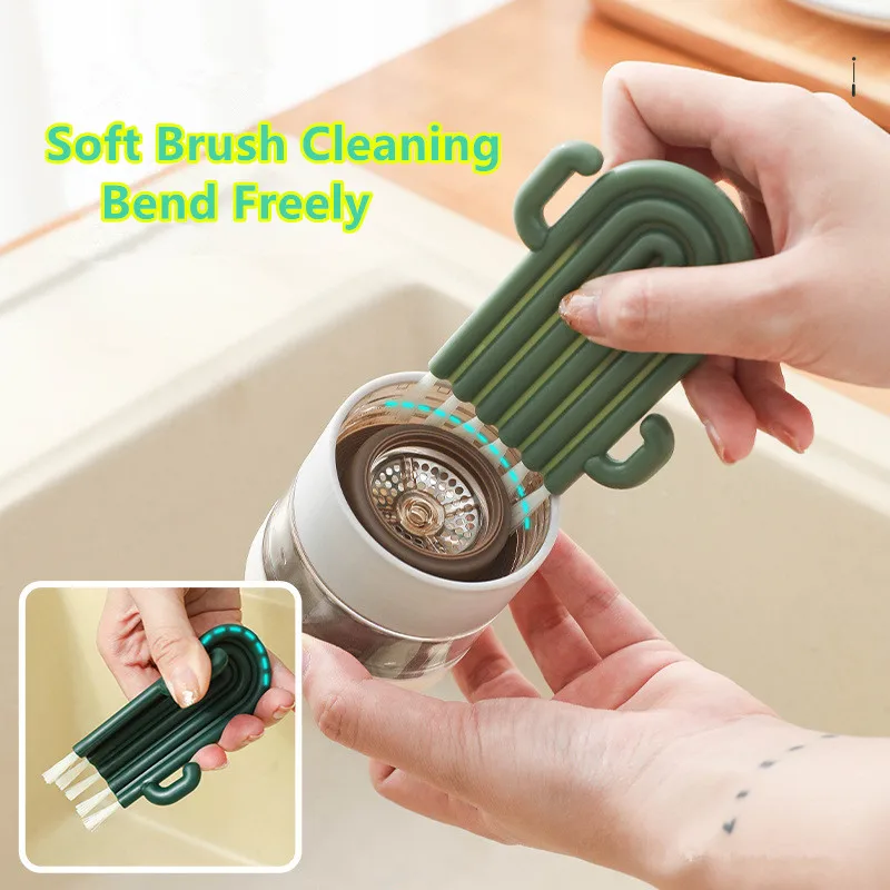 

New Multifunctional Household Soft Bristles Cleaning Brush Flexible Gap Brush Cup Cover Groove Gap Brush Kitchen Cleaning Tool