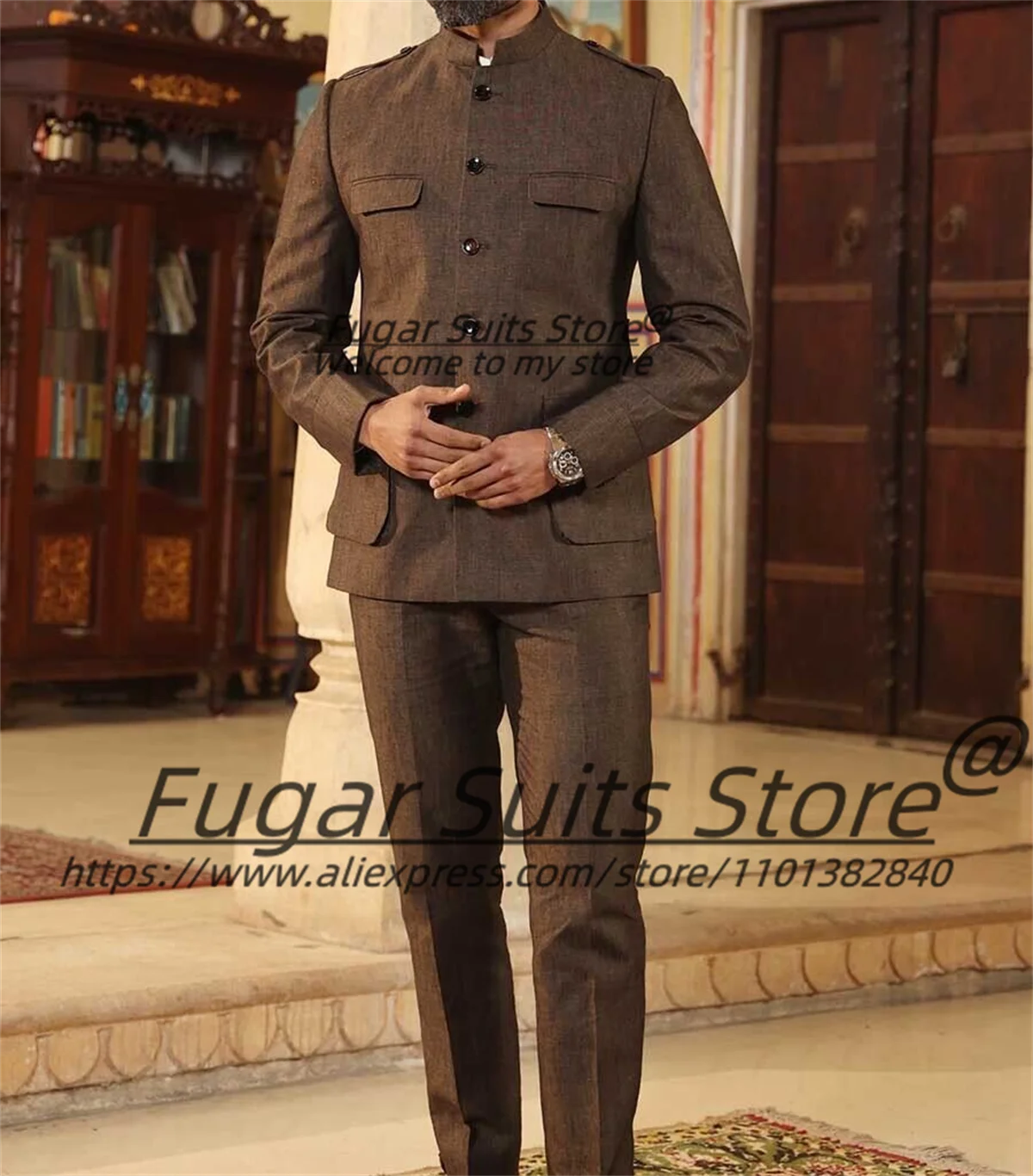 Классический китайский стиль коричневые мужские костюмы приталенный