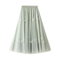 feathers pearl beading skirts women 2022 autumn winter casual high waist pleated skirt female elegant skirt jupe longue